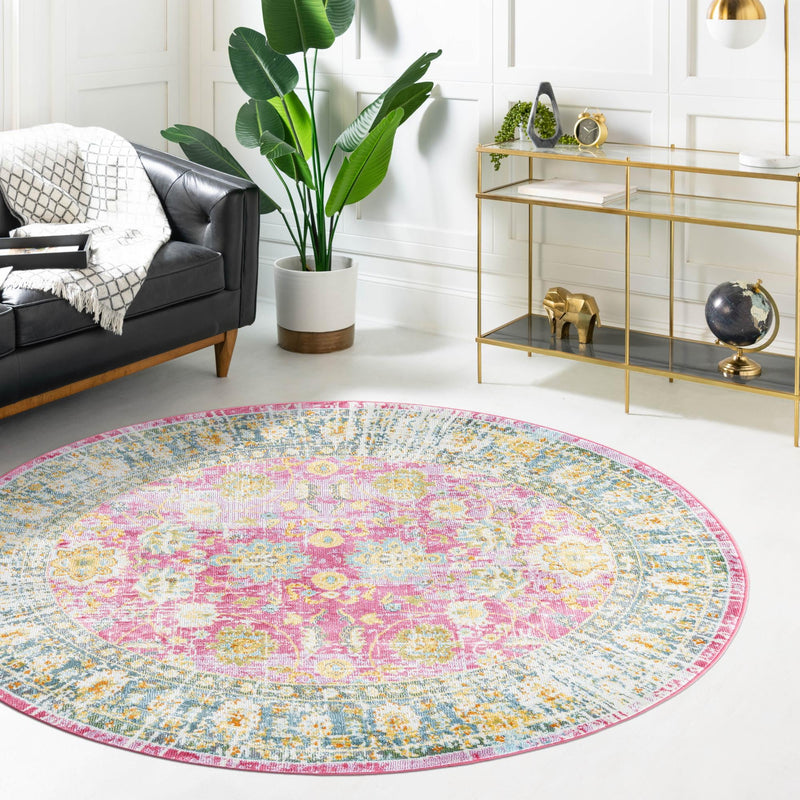 Arcadia Rugs Collection Area Rug - Shangri-La Round Pink lifestyle 84