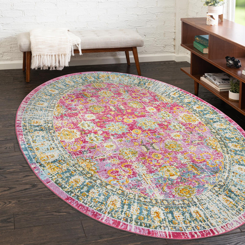 Arcadia Rugs Collection Area Rug - Shangri-La Oval Pink lifestyle 81