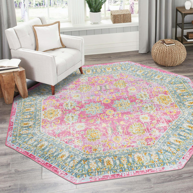 Arcadia Rugs Collection Area Rug - Shangri-La Octagon Pink lifestyle 82