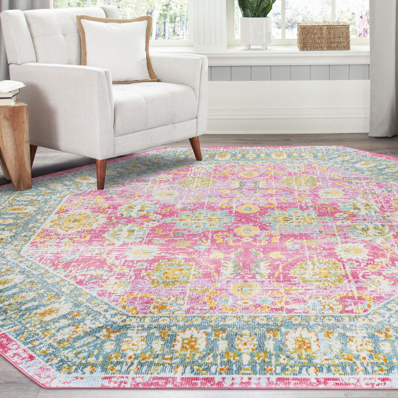 Arcadia Rugs Collection Area Rug - Shangri-La Octagon Pink lifestyle 87