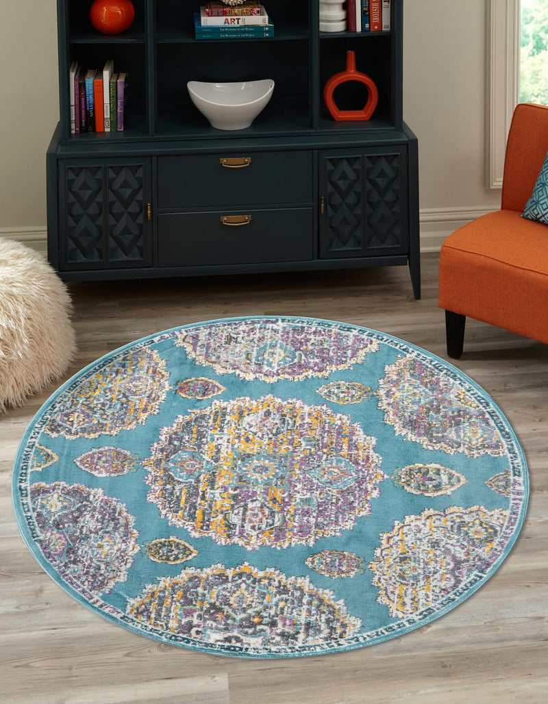 Arcadia Rugs Collection Area Rug - Atlantis (Blue) Round Blue lifestyle 23