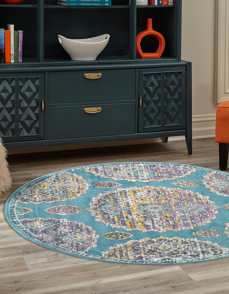 Arcadia Rugs Collection Area Rug - Atlantis (Blue) Round Blue lifestyle 28