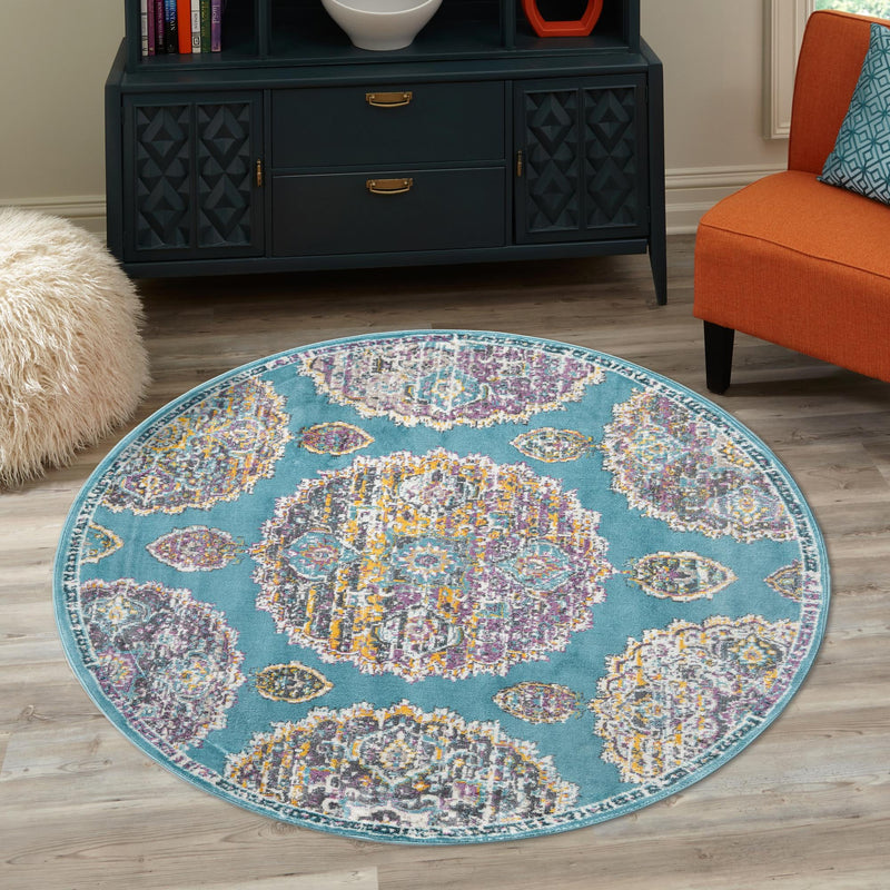 Arcadia Rugs Collection Area Rug - Atlantis (Blue) Round Blue lifestyle 83