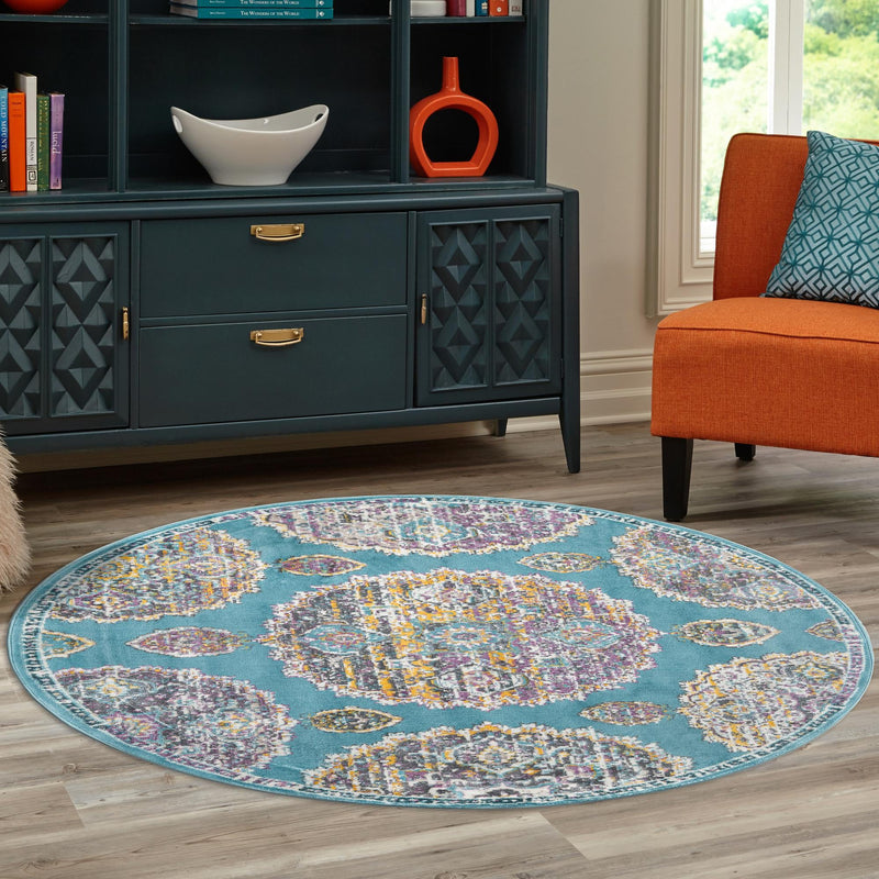Arcadia Rugs Collection Area Rug - Atlantis (Blue) Round Blue lifestyle 87