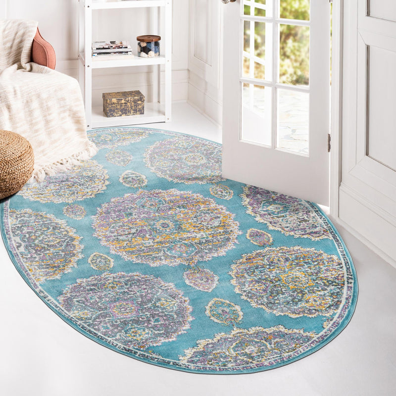 Arcadia Rugs Collection Area Rug - Atlantis (Blue) Oval Blue lifestyle 85