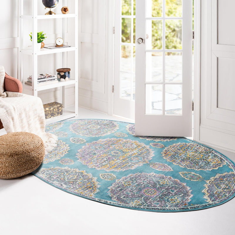 Arcadia Rugs Collection Area Rug - Atlantis (Blue) Oval Blue lifestyle 89