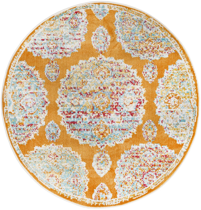 Arcadia Rugs Collection Area Rug - Atlantis (Orange) Round Orange lifestyle 15