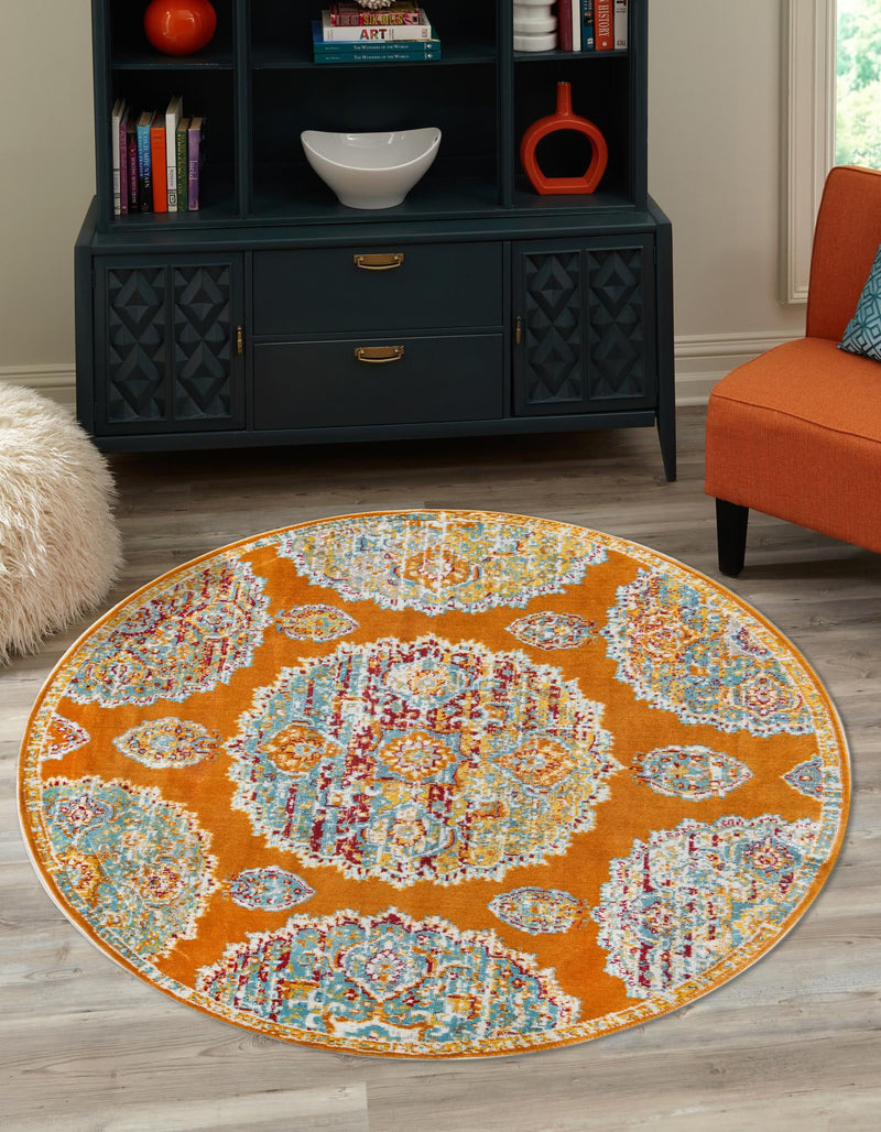 Arcadia Rugs Collection Area Rug - Atlantis (Orange) Round Orange lifestyle 20