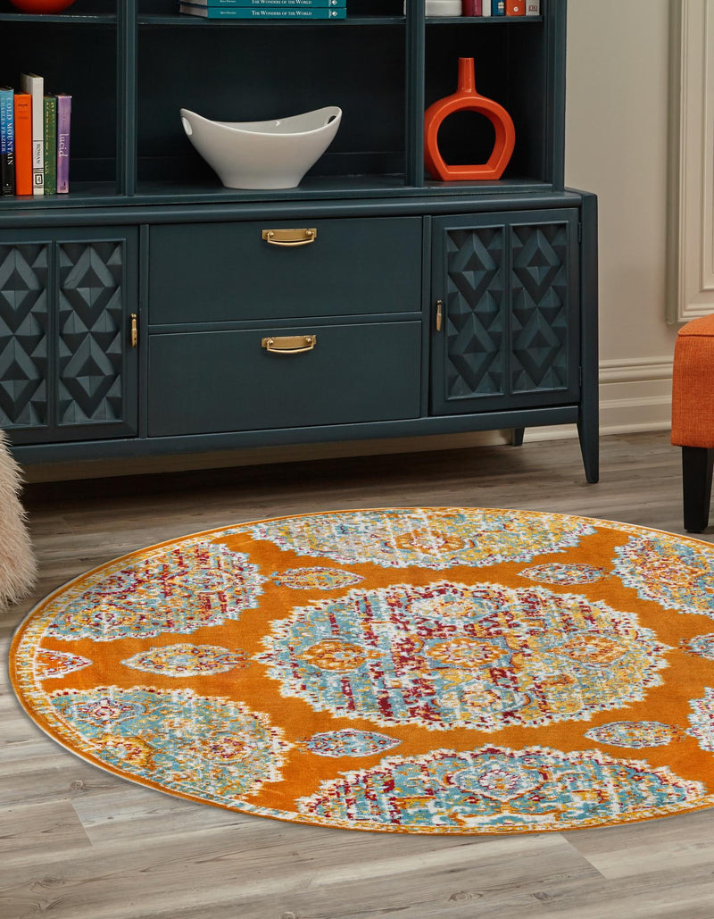 Arcadia Rugs Collection Area Rug - Atlantis (Orange) Round Orange lifestyle 25