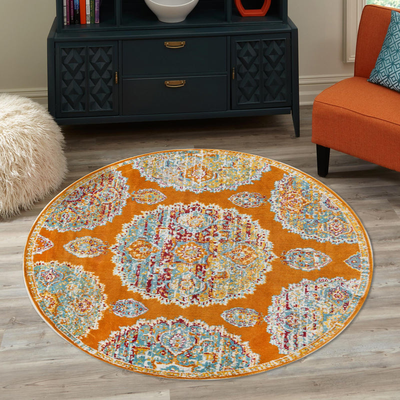 Arcadia Rugs Collection Area Rug - Atlantis (Orange) Round Orange lifestyle 79