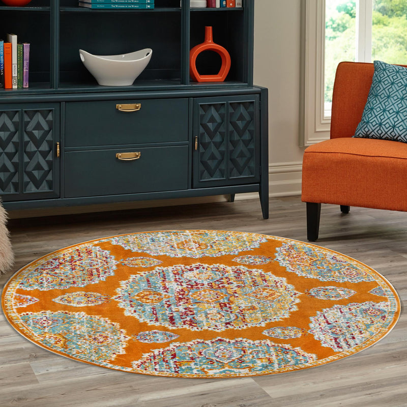 Arcadia Rugs Collection Area Rug - Atlantis (Orange) Round Orange lifestyle 83