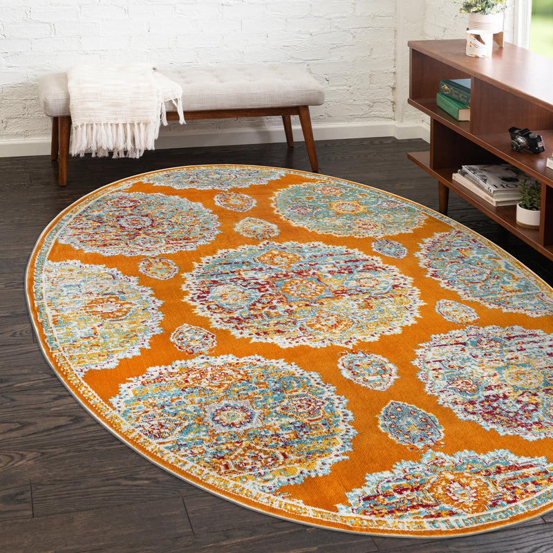 Arcadia Rugs Collection Area Rug - Atlantis (Orange) Oval Orange lifestyle 81