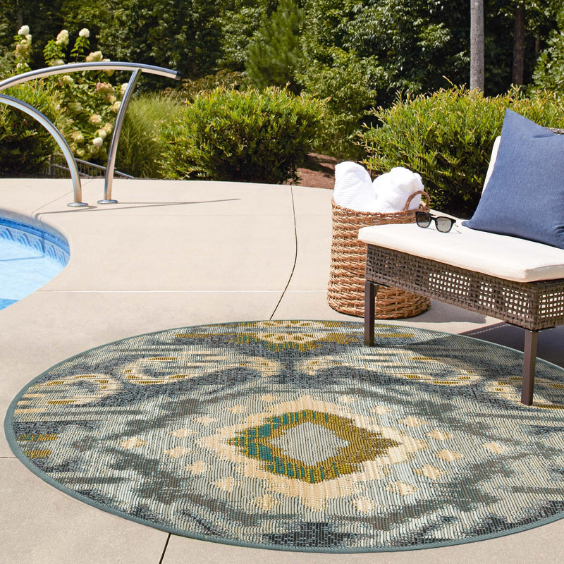Urban Terrace Collection Area Rug - Vista Round Blue lifestyle 55