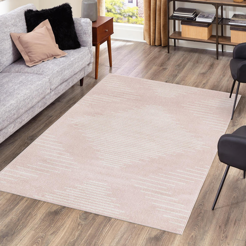 Seychelles Stripes Collection Area Rug - Mahe (Pink) Rectangle Pink lifestyle 13