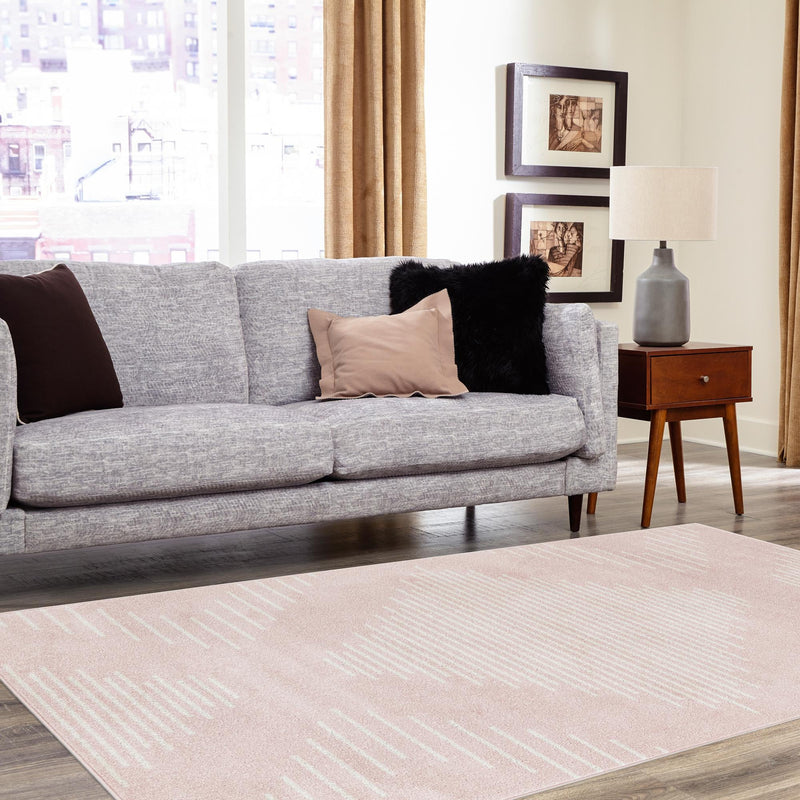 Seychelles Stripes Collection Area Rug - Mahe (Pink) Rectangle Pink lifestyle 14