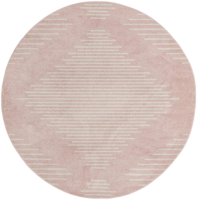 Seychelles Stripes Collection Area Rug - Mahe (Pink) Round Pink Main