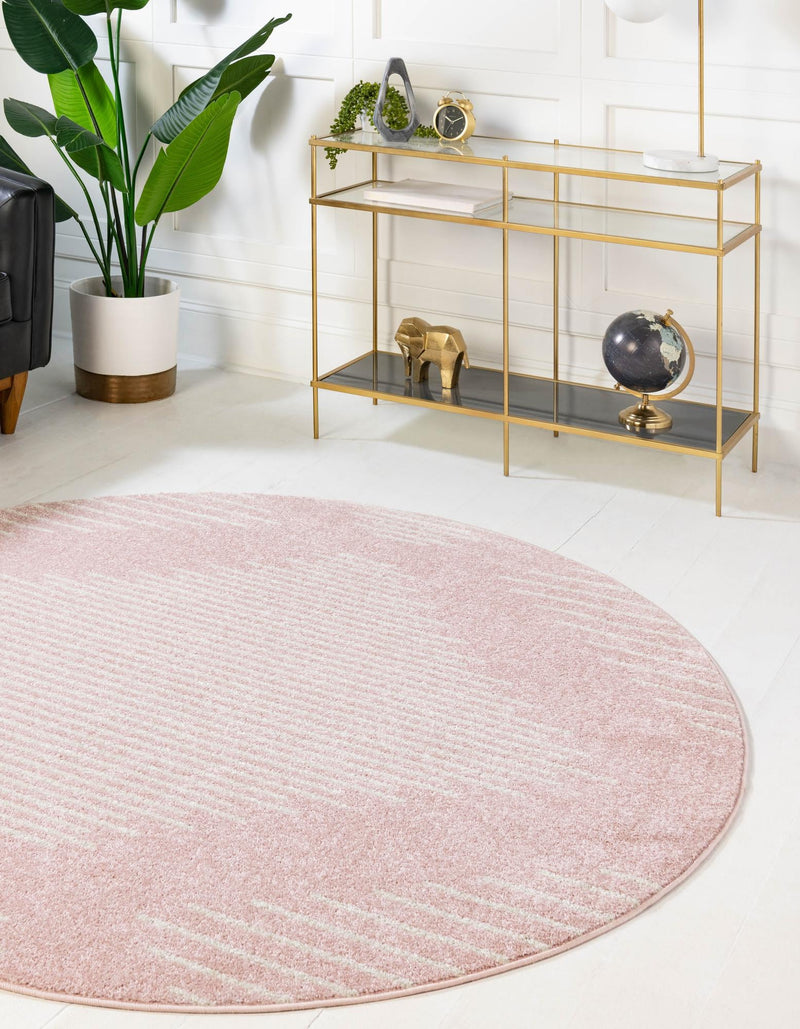 Seychelles Stripes Collection Area Rug - Mahe (Pink) Round Pink lifestyle 0