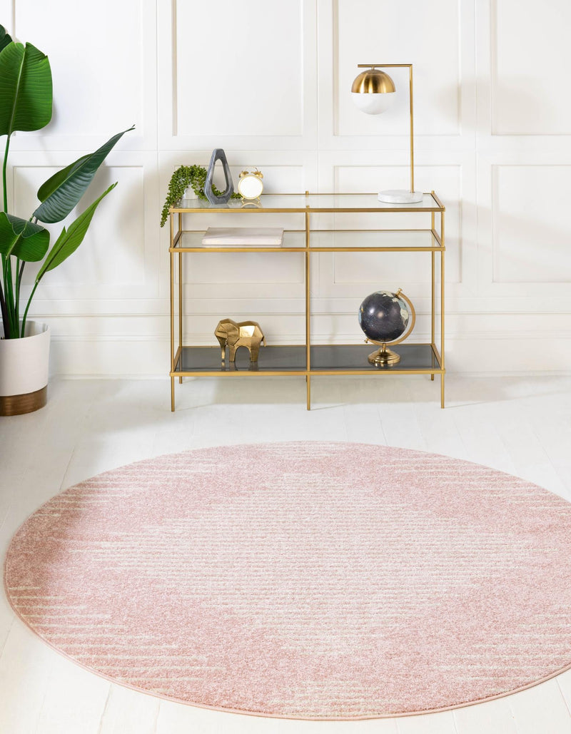 Seychelles Stripes Collection Area Rug - Mahe (Pink) Round Pink lifestyle 3
