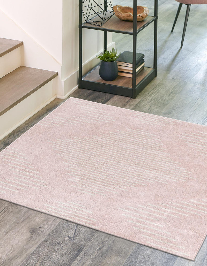 Seychelles Stripes Collection Area Rug - Mahe (Pink) Square Pink lifestyle 0