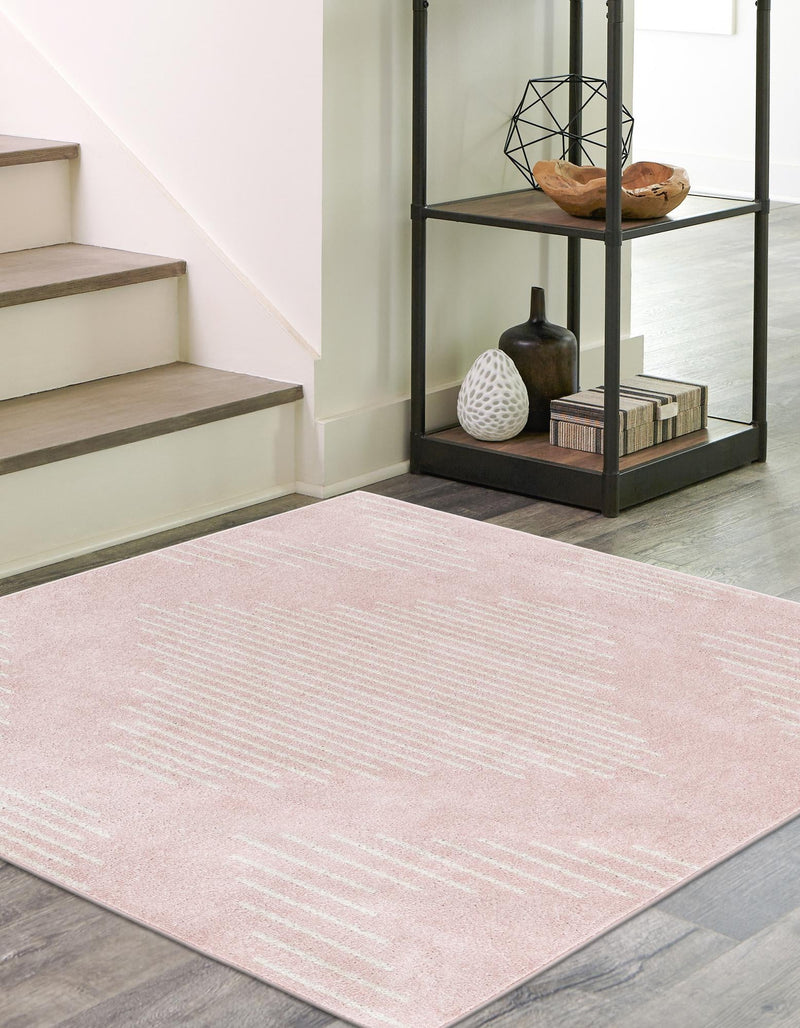 Seychelles Stripes Collection Area Rug - Mahe (Pink) Square Pink lifestyle 2