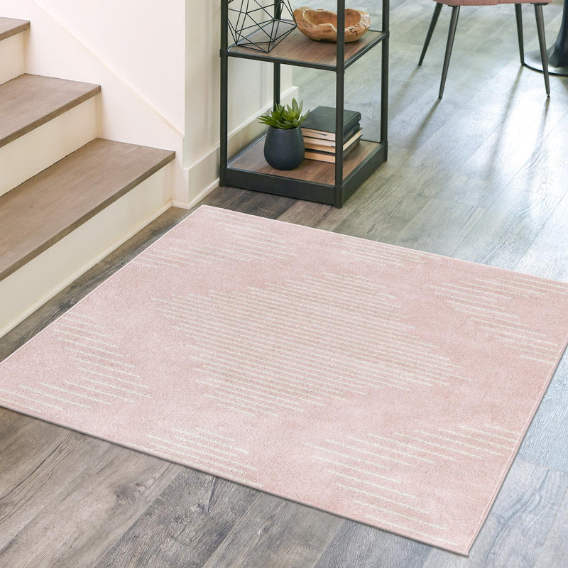 Seychelles Stripes Collection Area Rug - Mahe (Pink) Square Pink lifestyle 13