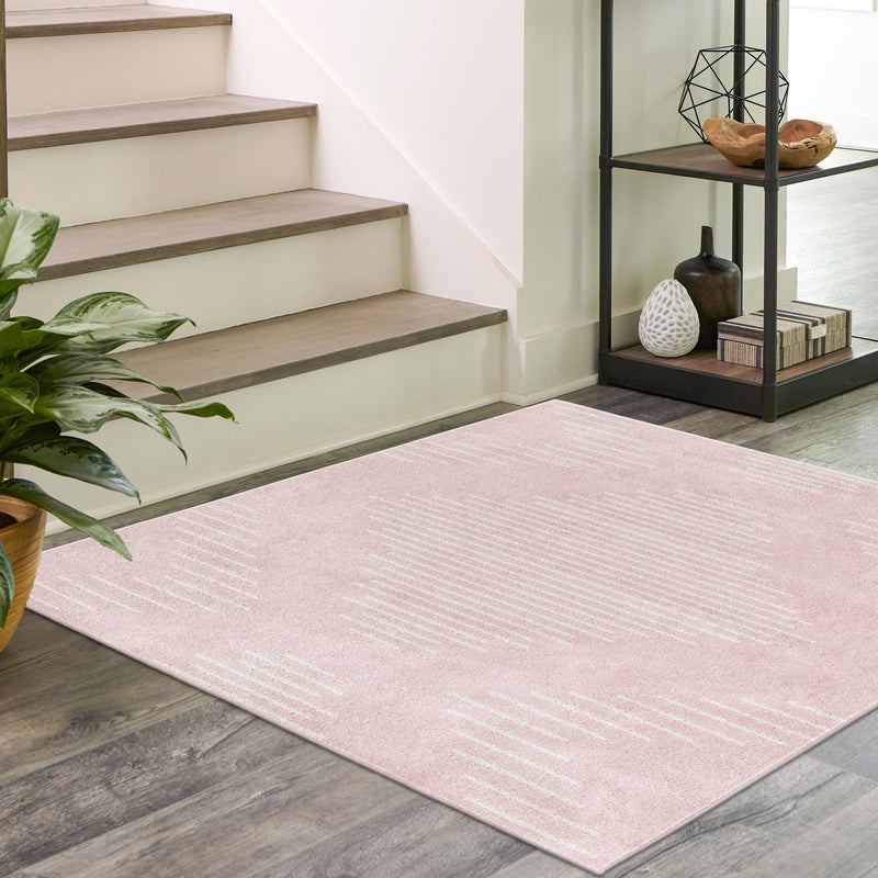 Seychelles Stripes Collection Area Rug - Mahe (Pink) Square Pink lifestyle 14