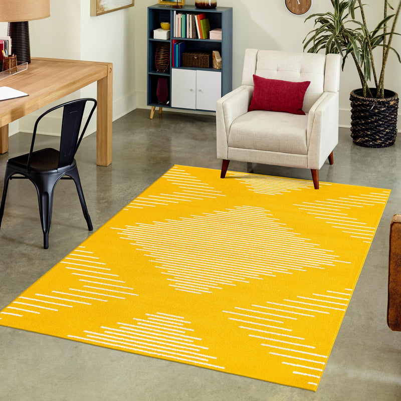 Seychelles Stripes Collection Area Rug - Mahe (Yellow) Rectangle Yellow lifestyle 13