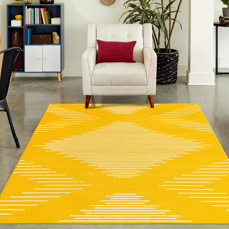 Seychelles Stripes Collection Area Rug - Mahe (Yellow) Rectangle Yellow lifestyle 14