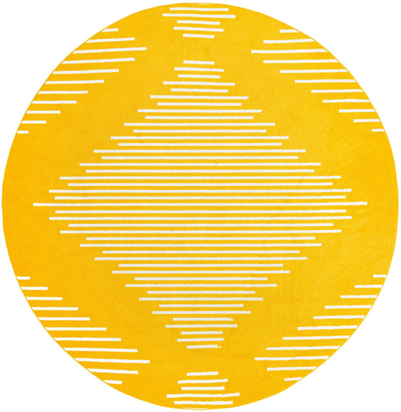 Seychelles Stripes Collection Area Rug - Mahe (Yellow) Round Yellow Main