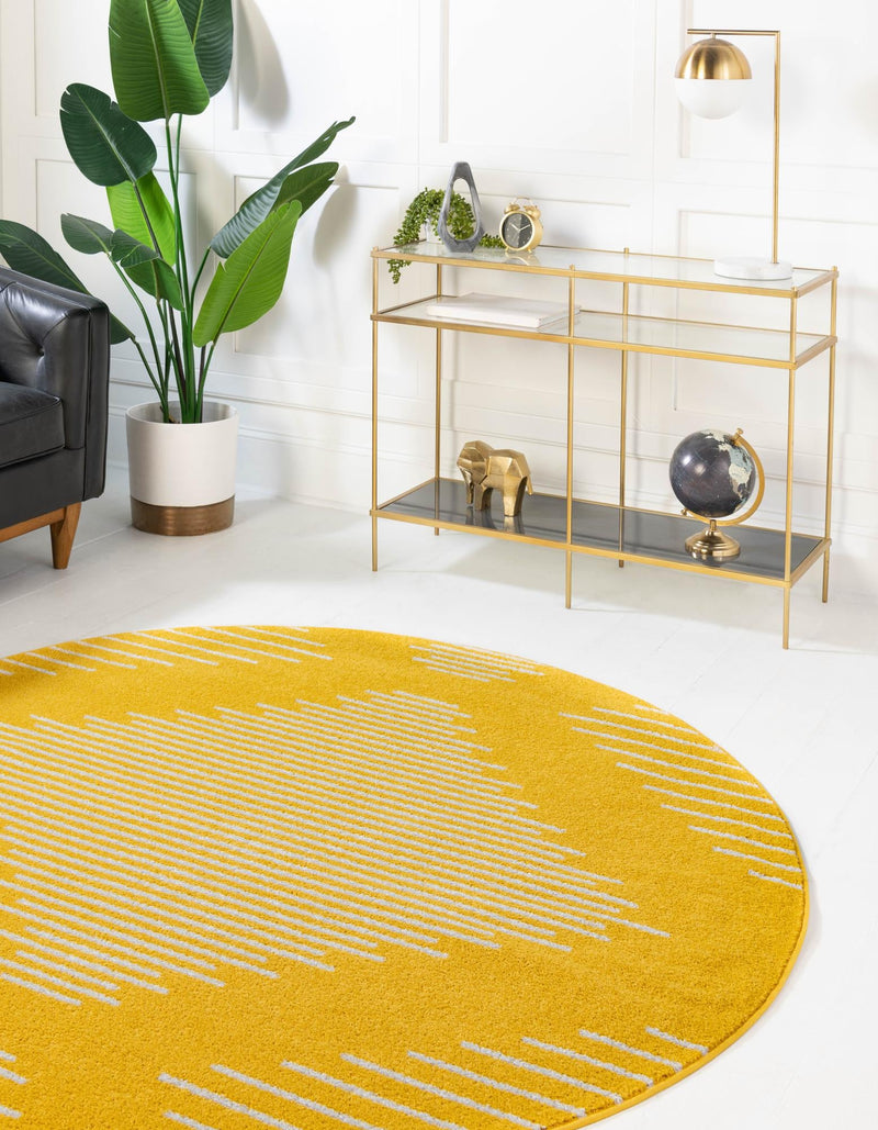 Seychelles Stripes Collection Area Rug - Mahe (Yellow) Round Yellow lifestyle 2