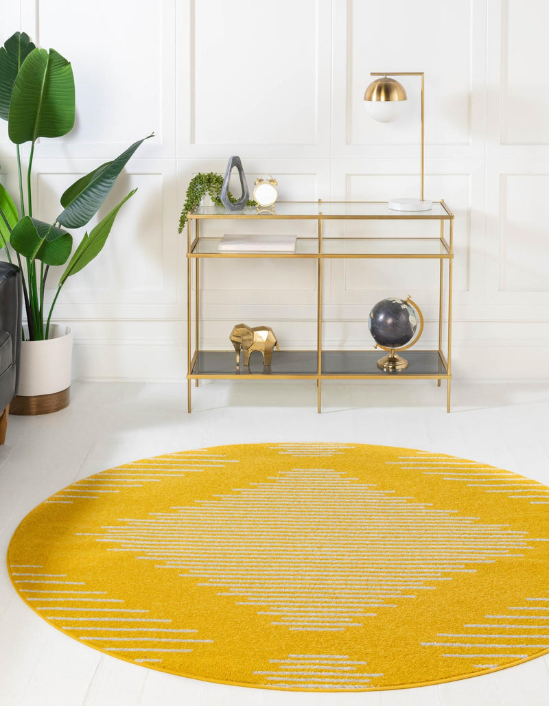 Seychelles Stripes Collection Area Rug - Mahe (Yellow) Round Yellow lifestyle 3