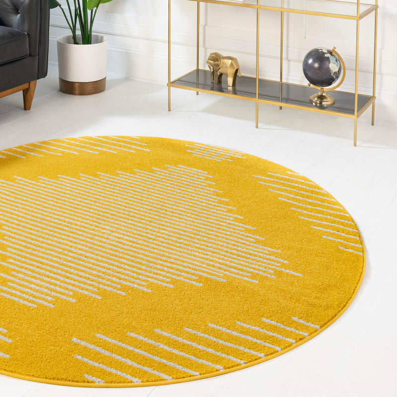 Seychelles Stripes Collection Area Rug - Mahe (Yellow) Round Yellow lifestyle 15