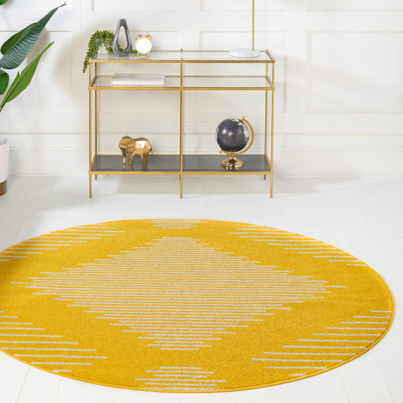 Seychelles Stripes Collection Area Rug - Mahe (Yellow) Round Yellow lifestyle 16