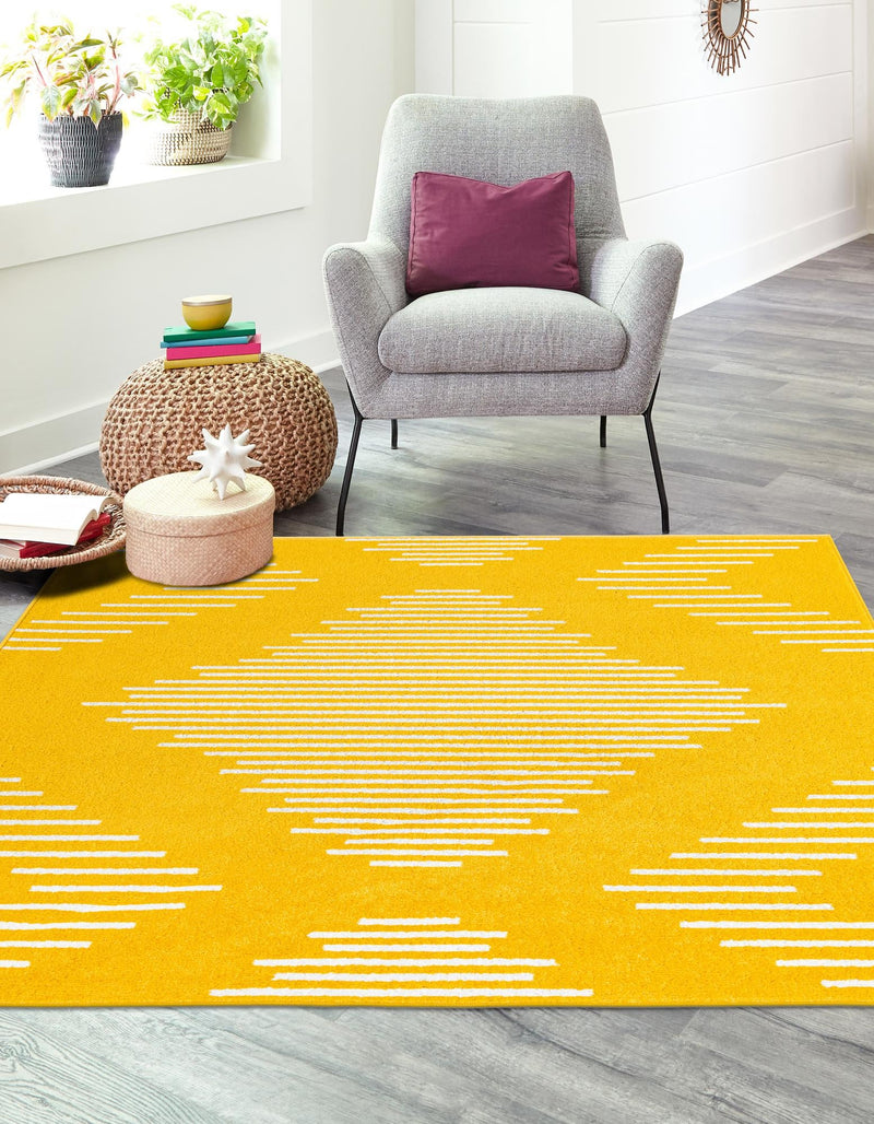 Seychelles Stripes Collection Area Rug - Mahe (Yellow) Square Yellow lifestyle 2
