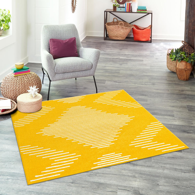 Seychelles Stripes Collection Area Rug - Mahe (Yellow) Square Yellow lifestyle 13