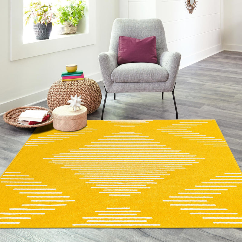 Seychelles Stripes Collection Area Rug - Mahe (Yellow) Square Yellow lifestyle 14