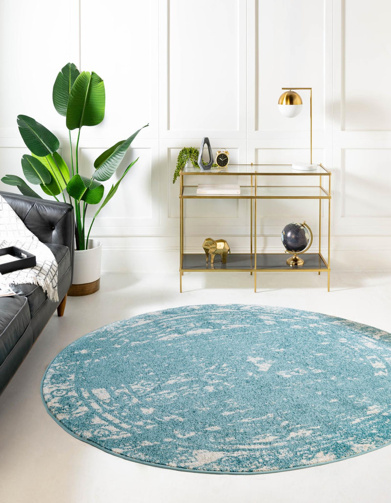 Brighton Stripes Collection Area Rug - Sussex (Light Blue) Round Light Blue lifestyle 0