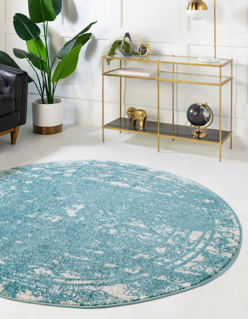 Brighton Stripes Collection Area Rug - Sussex (Light Blue) Round Light Blue lifestyle 3