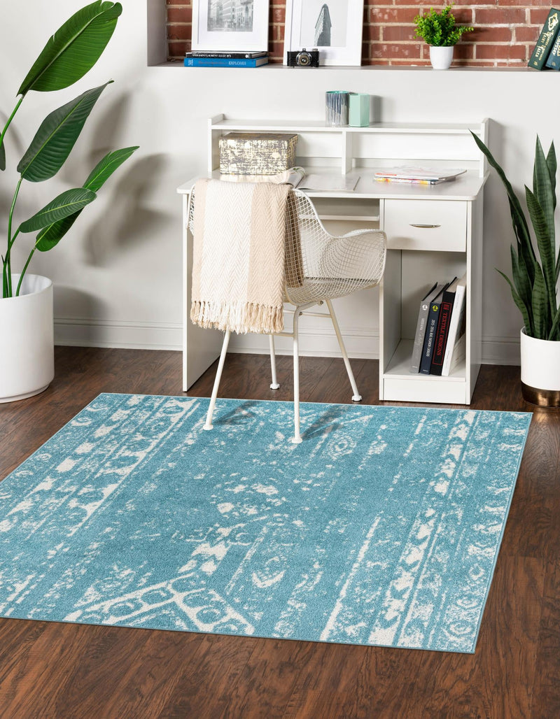 Brighton Stripes Collection Area Rug - Sussex (Light Blue) Square Light Blue lifestyle 0