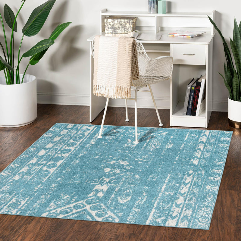 Brighton Stripes Collection Area Rug - Sussex (Light Blue) Square Light Blue lifestyle 13
