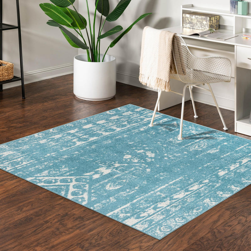 Brighton Stripes Collection Area Rug - Sussex (Light Blue) Square Light Blue lifestyle 14