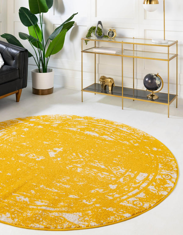Brighton Stripes Collection Area Rug - Sussex (Yellow) Round Yellow lifestyle 2
