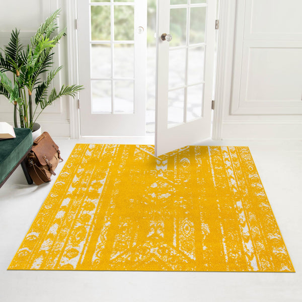 Brighton Stripes Collection Area Rug - Sussex (Yellow) Square Yellow lifestyle 13