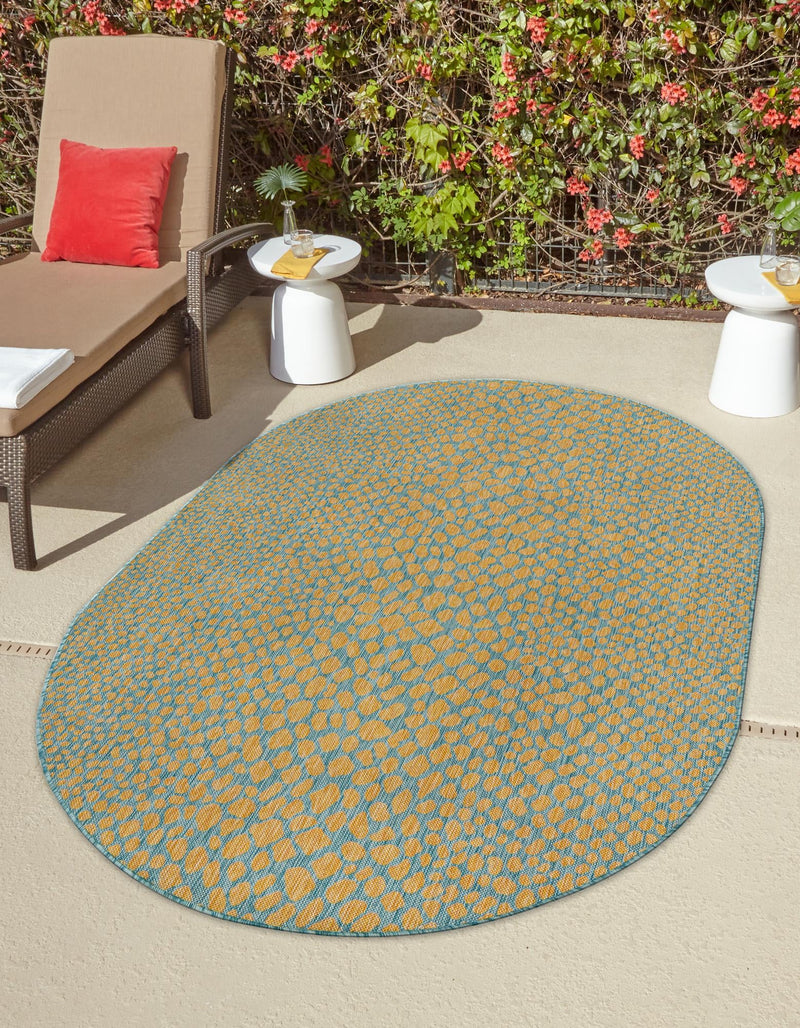 Urban Oasis Rugs Collection Area Rug - Terrace (Yellow and Aqua) Oval Yellow and Aqua lifestyle 0