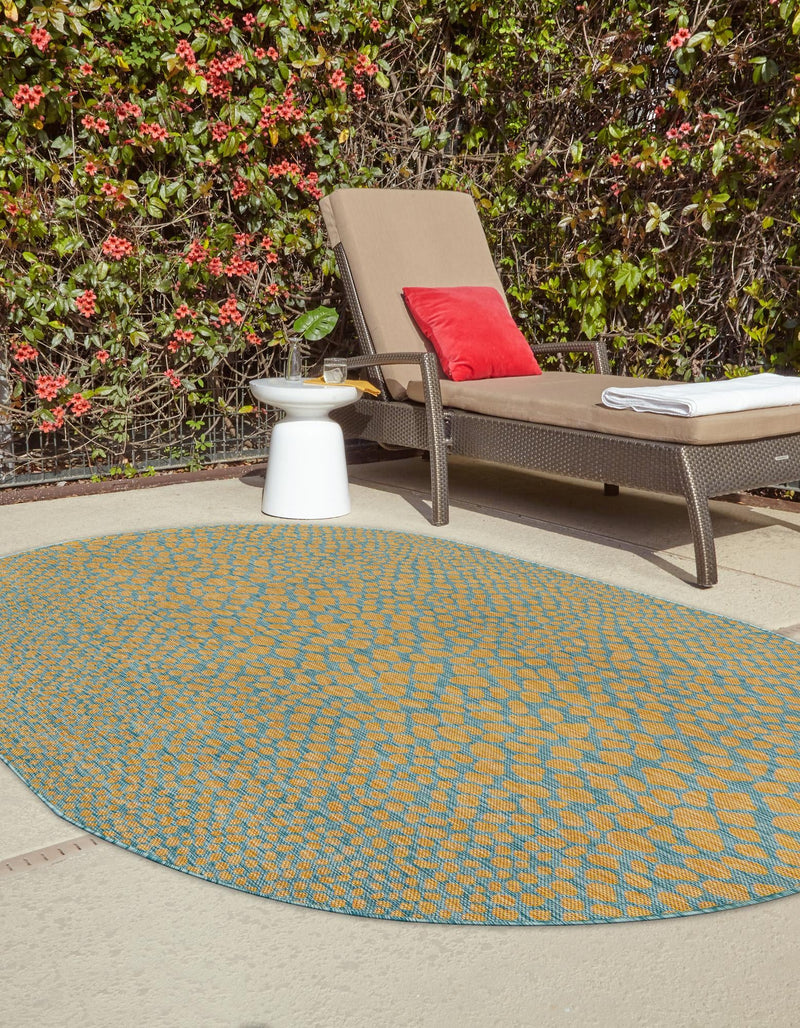 Urban Oasis Rugs Collection Area Rug - Terrace (Yellow and Aqua) Oval Yellow and Aqua lifestyle 2