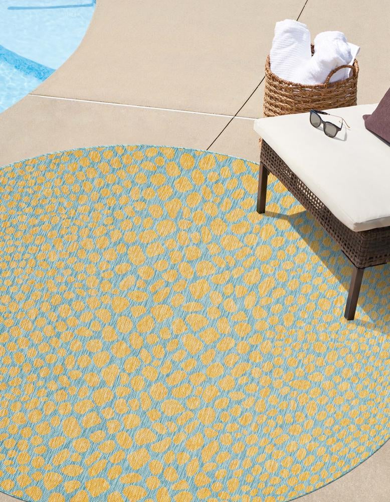 Urban Oasis Rugs Collection Area Rug - Terrace (Yellow and Aqua) Round Yellow and Aqua lifestyle 0