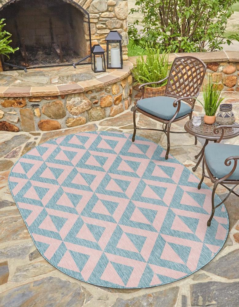 Urban Oasis Rugs Collection Area Rug - Highrise (Pink and Aqua) Oval Pink and Aqua lifestyle 0