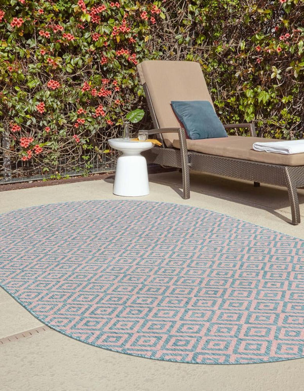 Urban Oasis Rugs Collection Area Rug - Rooftop (Pink and Aqua) Oval Pink and Aqua lifestyle 2