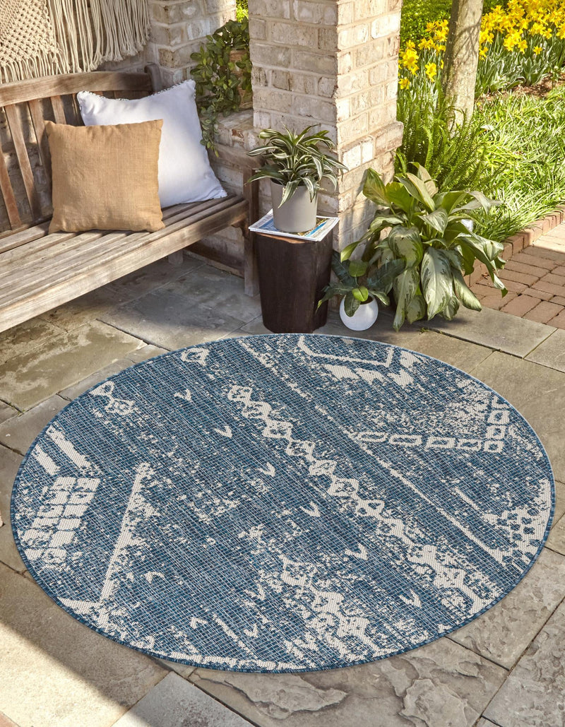 Desert Nomad Terrace Collection Area Rug - Sahara (Blue) Round Blue lifestyle 11