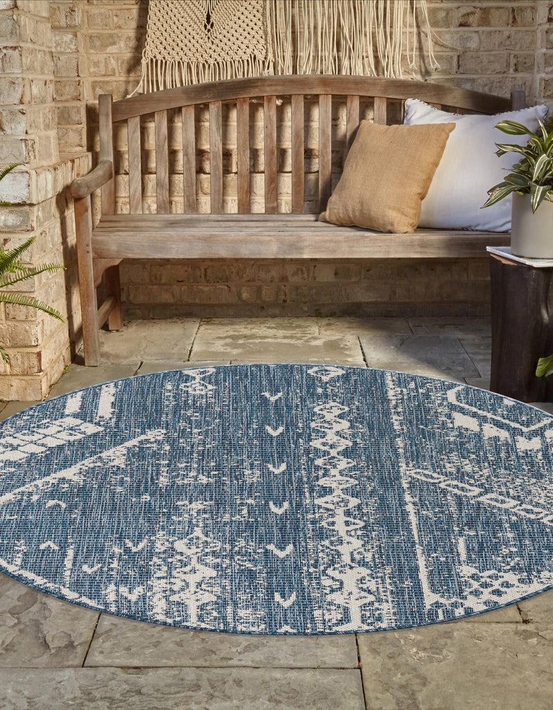 Desert Nomad Terrace Collection Area Rug - Sahara (Blue) Round Blue lifestyle 14